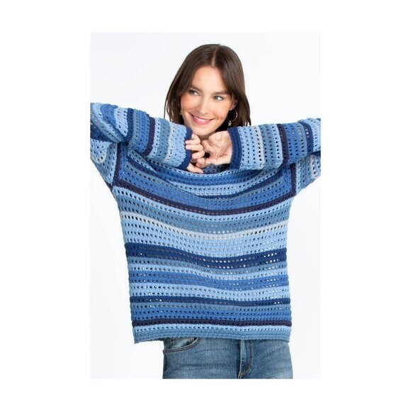 Johnny Was Size LARGE Striped Crochet Sweater NWOT - Picture 3 of 11